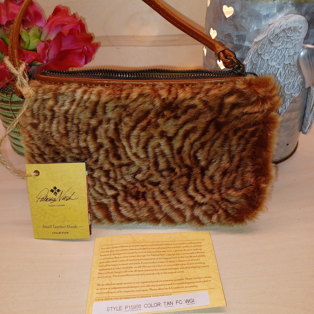 Patterned Tan Leather Wristlet